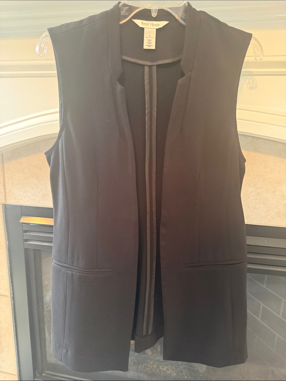White House Black Market Black Sleeveless Open-Front Long Vest